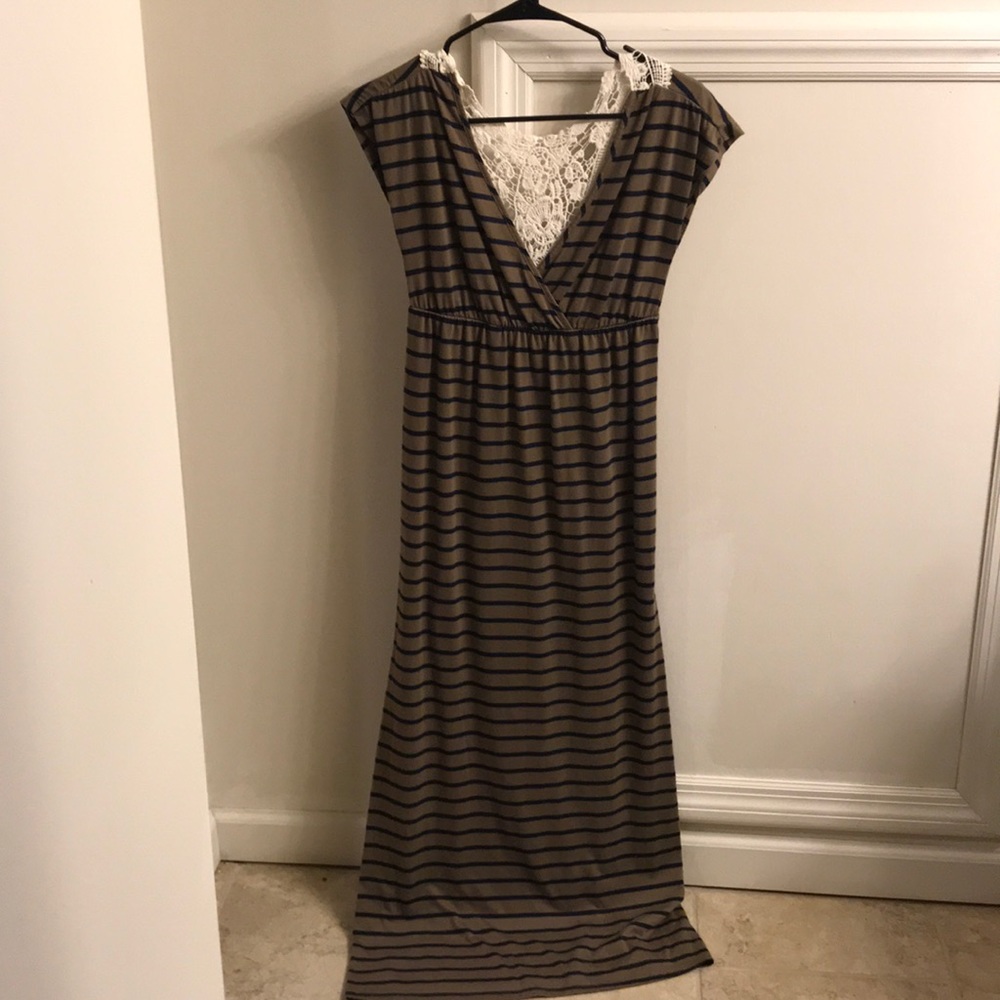 Navy and Brown Stripped Maxi with Lace - XS